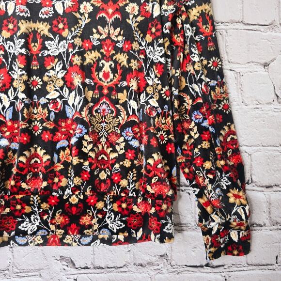Loft Dark Floral Forest Velour Velvet Soft Knit Long Sleeve Crew Neck Top XS - Picture 4 of 10